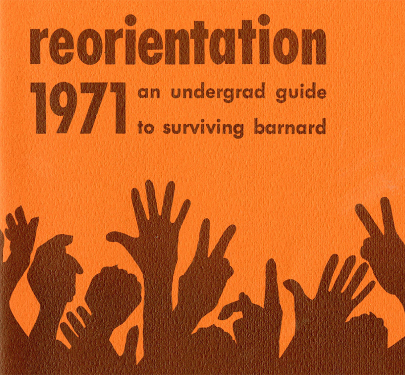 Photo of Reorientation 1971 cover displaying title and silhouette of raised hands of a crowd.