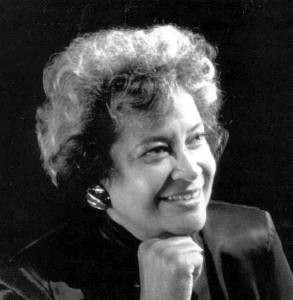 Black and photo of woman wearing black and gray hair